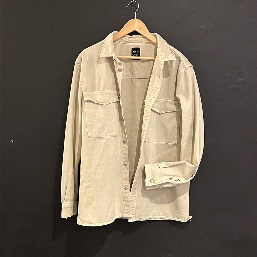 ZARA Relaxed Fit Beige Shirt Jacket Shacket Size Large